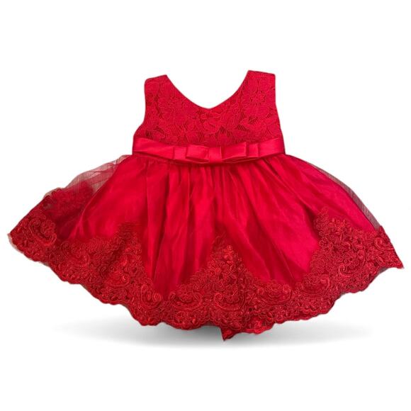 Baby Girls Red All Over Lace Formal Holiday Dress size 3M - Picture 1 of 5